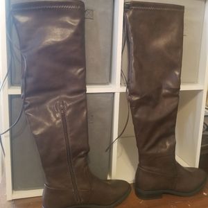 Charlotte Russe Ivy Lace Up Knee Boots Shoes Faux Leather Brown Size 6 Women NEW